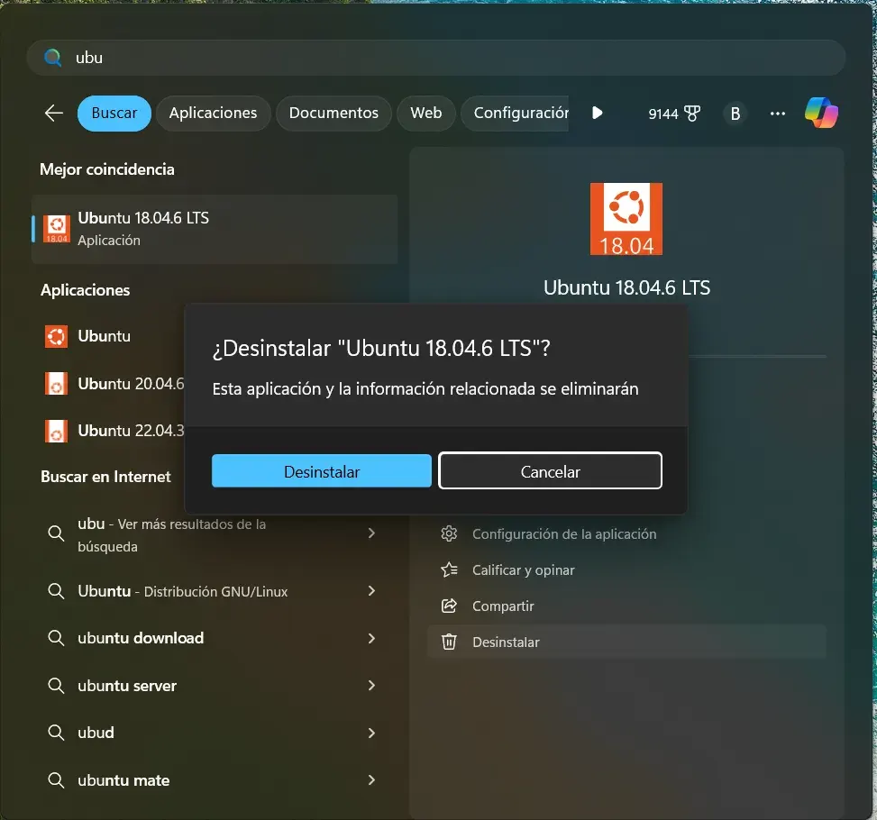 Desinstalar una distribución de Ubuntu